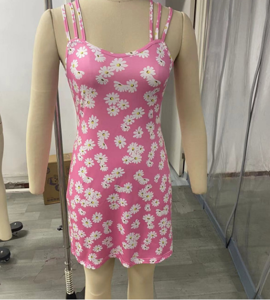 Women's Floral Print Mini Dress with Spaghetti Straps